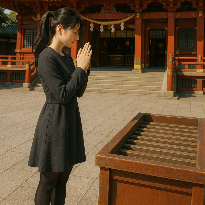 神社参拝する人