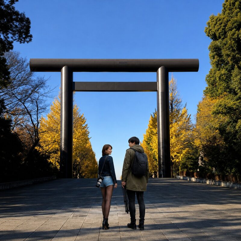 チーコと蒼井_靖国神社銀杏並木