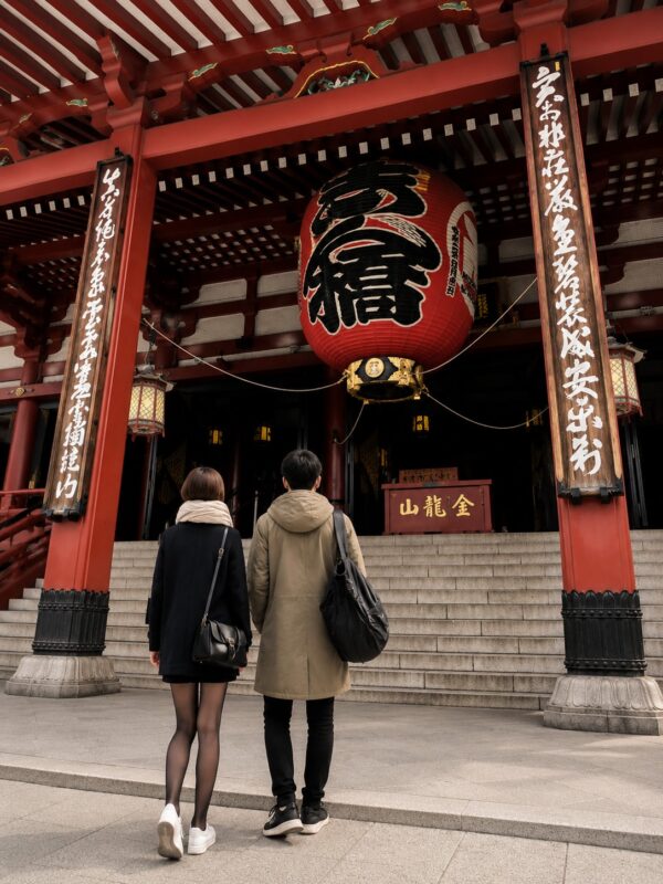 チーコと蒼井浅草寺本殿（冬）