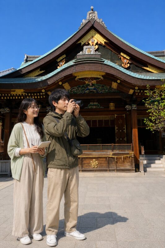 佐久間とヤヨイの取材ストーリー 湯島天満宮、拝殿前