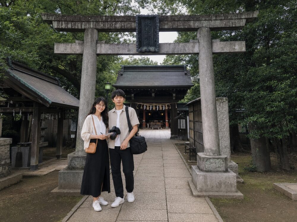 佐久間とヤヨイ赤坂氷川神社鳥居前