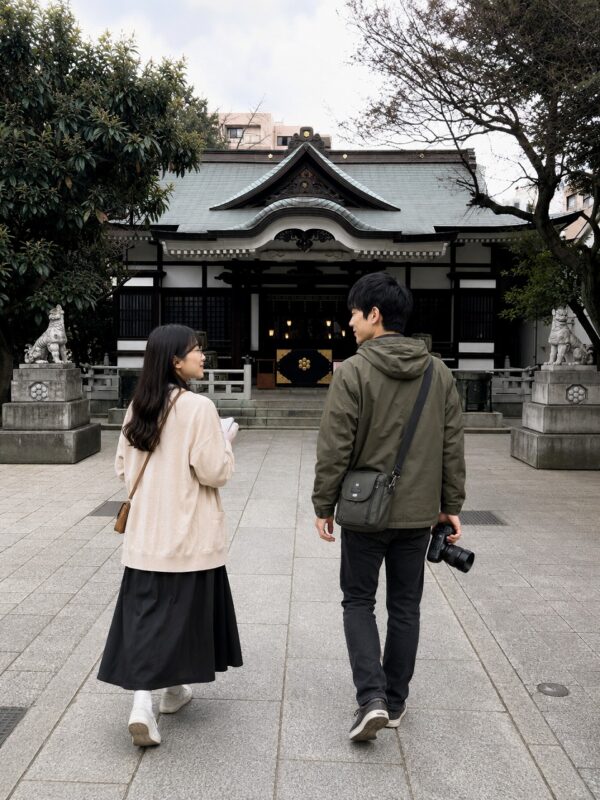 鳥越神社、参道にて、佐久間とやよい